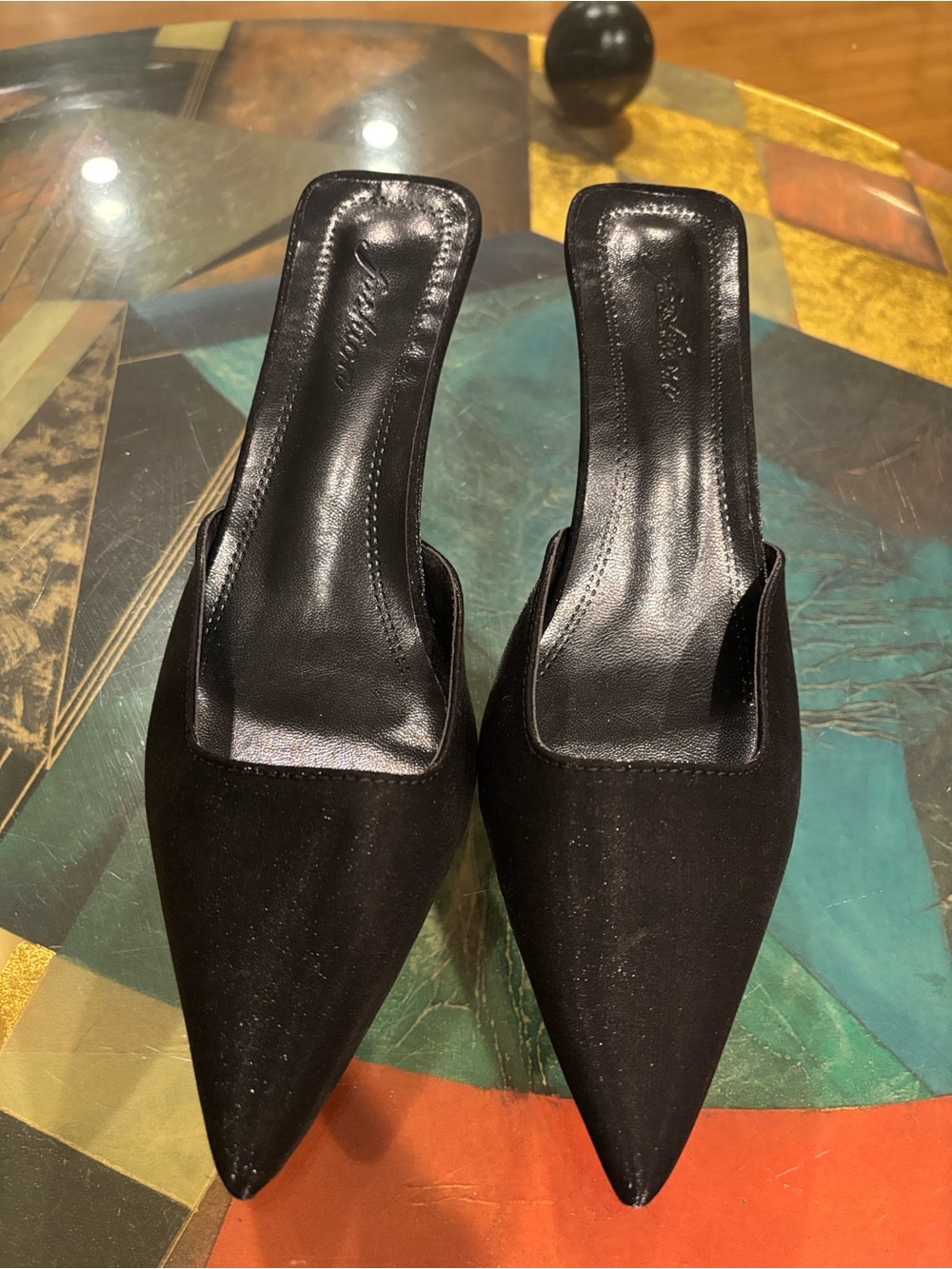 Black Pointed-Toe Women's Mule Heels
